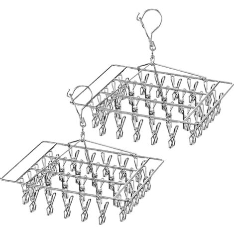 2 Pièces étendoir Chaussettes Séchoir à Linge Rotatif en Acier Inoxydable Séchoir à Chaussettes Pliable avec 30 Pinces pour Chaussettes sous-Vêtements Soutiens-Gorge Vêtements de Bébé Gants (1/4)