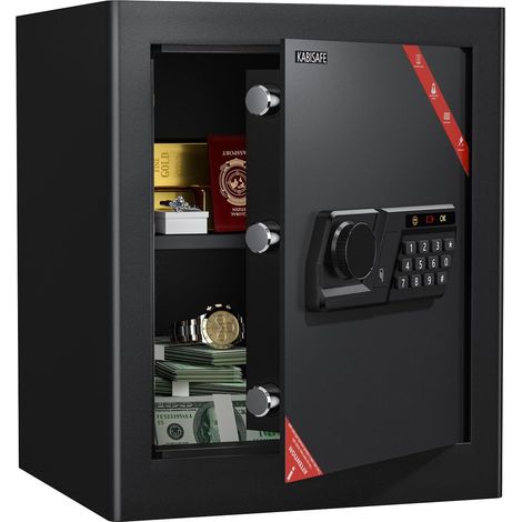 Coffre-fort 45L Acier Verrou à code Clés Type-C Alarme code erroné Éclairage LED Mural Poser Pour Maison, Bureau, Hôtel Sécuriser Bijoux, Argent, Documents A4 (1/5)