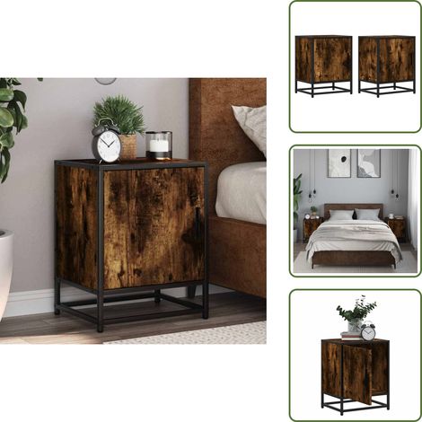 The Living Store Comodini Rovere Fumo 2 pz 40x31x50 cm Legno Multistrato Metallo - Comodino in metallo
