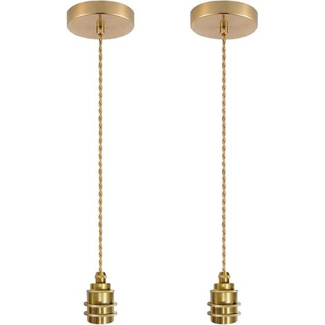 Set of 2 E27 Pendant Light Fixtures with Cable 150 cm Adjustable Ceiling Socket and Screw Ring Kit Chandelier Gold Indoor Lighting for Bar Cafe Kitchen (1/5)