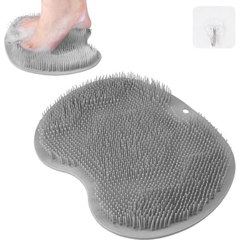 Tapis Lave-Pieds Douche, Ventouses, Brosse Massage, Sans Se Baisser, Exfoliant, Pédicure, Hygiène, Bain, Gris (1/5)