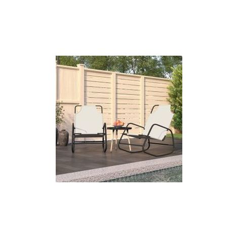 Chaises longues à bascule 2 pcs Crème Acier et textilène (1/5)
