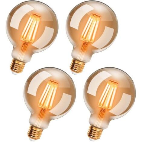 Lot de 4 Ampoules LED Edison Vintage G95 E27, 6W, Blanc Chaud 2200K, Ampoule Rétro à Filament, Equivalent à Ampoule Incandescente 54W, Non-Dimmable