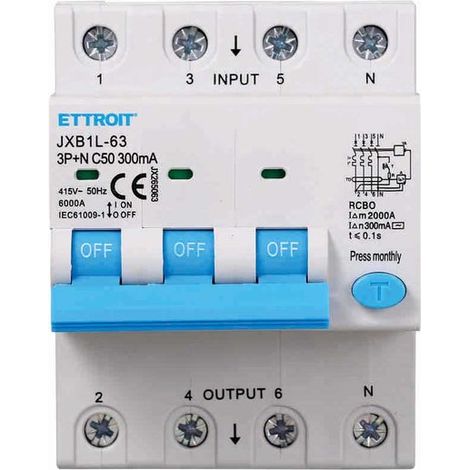 Interruttore Magnetotermico Differenziale 3P+N 50A 6KA 300mA 380V Occupa 4 Moduli DIN