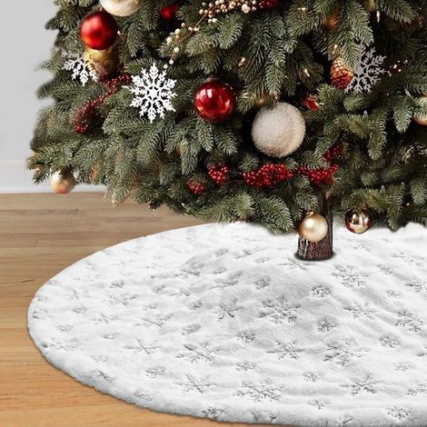Weihnachtsbaum-Röcke Große Kunstpelz-Schneeflocke-Baum-Röcke Weihnachtsschmuck Plüsch-Baum-Röcke Weihnachtsschmuck,36 Zoll/90 cm, Silber
