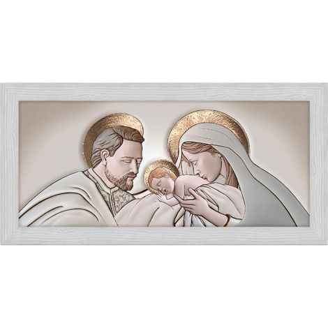 Lupia - Quadro moderno Sacra Famiglia, per soggiorno camera da letto, con cornice BOSTON colore Grigio GREY, 50x100 cm, THE KISS CERAMIC