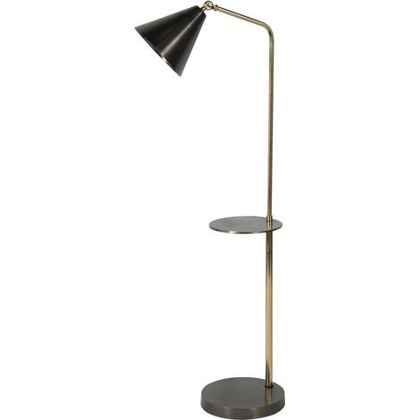 Amelie Floor Lamp With Table - Stainless Steel/Aluminium - L45 x W29 x H138 cm - Satin Grey/Brass