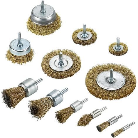 Metallbohrbürsten, Messingbürsten, Metallpolierbürsten mit Stab - Entfernt Rost und Farbe - Schalenform (3er-Set)