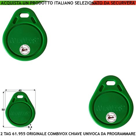 Chiave di Prossimità 2 Trasponder Alta Sicurezza Codice Base Combivox 61.955 Univoco Frequenza di Lavoro 125 KHz RFID Altri Codici Generati Random TAG Con Foro Portachiavi Alimentazione Per Induzione (1/2)