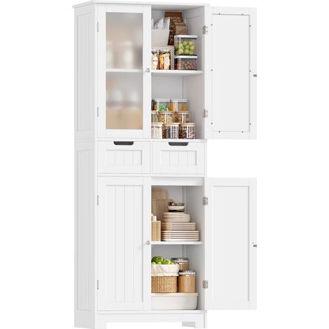 Meuble colonne cuisine 170 cm – 4 portes 2 tiroirs – Armoire haute de rangement – Design moderne pour cuisine et salle de bain Blanc (1/5)
