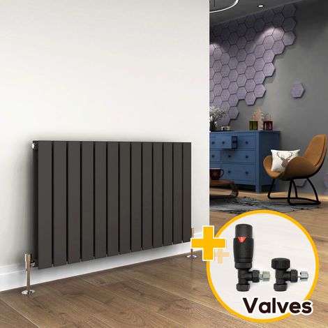 ELEGANT 600 x 988 mm Anthracite Horizontal Radiator Column Designer Radiator Heater Double Flat Panel + Anthracite Thermostatic Radiator Valves (1/5)