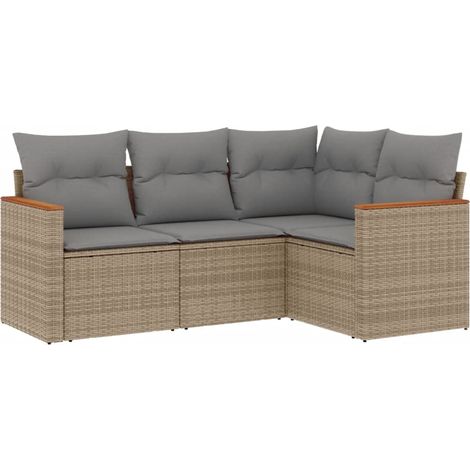 Juego de sofás jardín con cojines 4 pzas ratán sintético beige vidaXL (1/3)