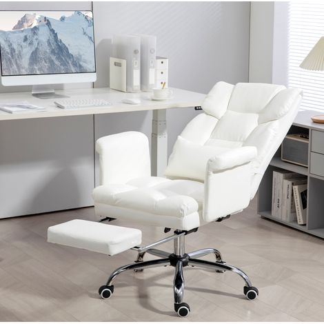 Chaise de bureau ergonomique 69x65x115 cm en similicuir blanc, inclinable, pour bureau FLORAGRACE (1/5)
