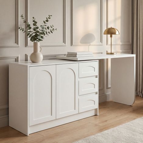 Bureau pivotant en L, blanc, avec 3 tiroirs et un placard, poste de travail pour bureau à domicile/étude - 110 x 40 x 75 cm (1/5)