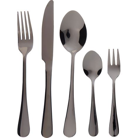 Cubertería moderna conjunto 30 cubiertos para 6 personas cuchillo tenedor cuchara cucharilla tenedor para postre acero inoxidable negro Fusilli (1/5)