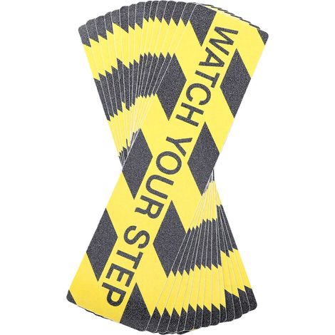 15 pièces tapis de marche antidérapant avec slogan de sécurité 6x24in noir jaune bande adhésive pour marches en bois, béton, terrasses (1/5)