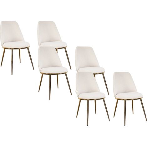 Lot de 6 chaises en tissu bouclette et métal doré - Blanc - NEBINA (1/5)