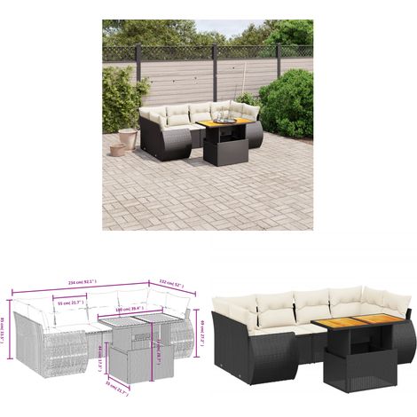 7-tlg. Garten-Sofagarnitur mit Kissen Schwarz Poly Rattan - Gartenmöbel Set - PE-Rattan Möbel - Outdoor Lounge - Gartenlounge - Terrassenmöbel - Home & Living (1/3)