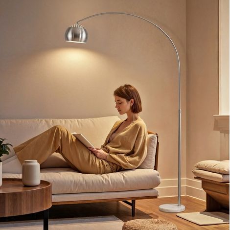 Lámpara de pie arco de metal con base de mármol, 167 cm, plateada OKMYHOME (1/5)