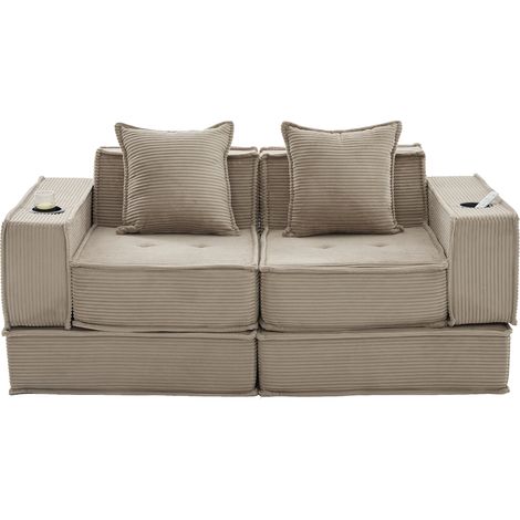 ELVMI Poltrona Pouf con 2 Cuscini e Tasche Laterali, Seduta Ampia in Velluto a Coste, Khaki (1/5)