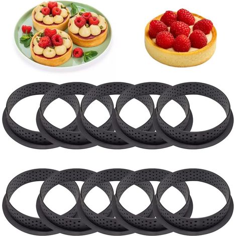 Set di dieci anelli per torte antiaderenti in acciaio inox per mousse, entremets, pasticcini e accessori decorativi - Crezuo (1/4)