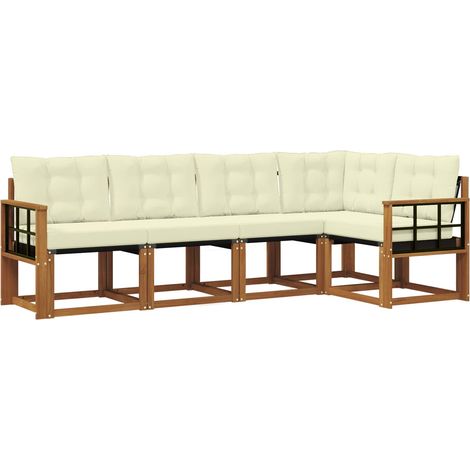 Set di divani da esterno con cuscino 5 pz Salotto da Giardino Naturale e Crema (1/5)