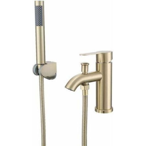 Badezimmer-Wasserhahn mit Duschkopf, Edelstahl-Waschtischarmatur, Griff, Duschkopf, Warmwasser (Gold) (1/5)