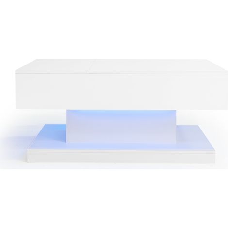 Hochglanz-Couchtisch weiß 100x50x45 cm mit LED, Schiebeblatt und Stauraum (1/5)