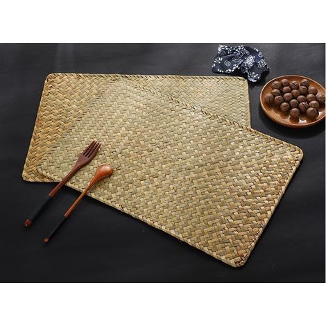 Ensemble de 4 sets de table en jonc de mer naturel 43 x 30 cm – Rectangulaires en rotin tressé – Faciles à nettoyer – Pour table à manger/basse (1/4)