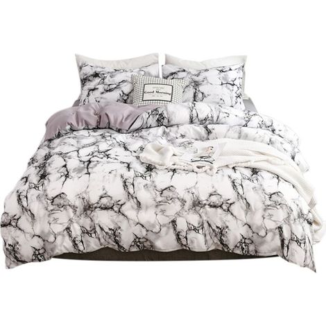 Ensemble de literie 3 pièces en polyester marbré, housse de couette et taie d'oreiller, taille double européenne (blanc) (1/5)