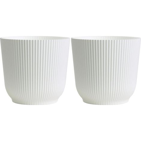 Maceta 14 cm Blanca - Juego de 2 - Macetas para Interior y Exterior para Jardín y Hogar en Blanco Mate - Macetas de Plástico Reforzado y Resina para Decoración del Hogar