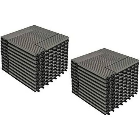 WOLTU 22er-Set WPC Terrassenfliesen Holzoptik Anthrazit, Premium Fliese Terrassendielen Bodenfliese mit klicksystem, Klickfliese Bodenbelag für Terrasse Hellgrau (2 m²) (1/5)