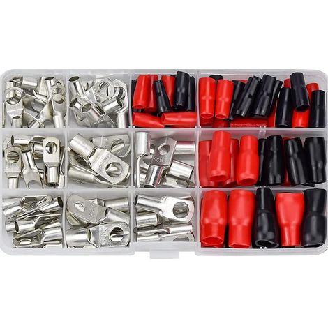 Kit de bornes en cuivre étamé, Trou de Boulon, Anneau de cosse de câble, Ensemble de bornes de Batterie SC, connecteur de Terminal de cosse de Fil de câble, 120 pièces (1/5)