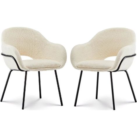 Kosmi – Lot de 2 chaises en tissu beige aspect bouclette – Accoudoirs confortables – Design contemporain pour salon ou bureau
