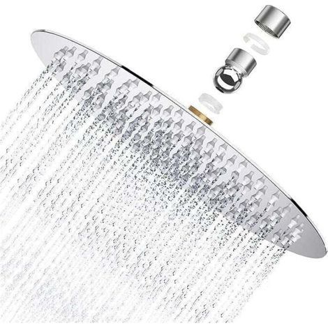 Potente soffione doccia, soffione rotondo da 8" in acciaio inox AISI304, getto a pioggia fine 20x20 cm, soffione fisso impermeabile FOREHILL (1/4)