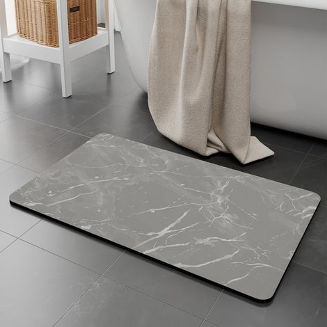 LAN Motif marbre gris, 5080cm, terre de diatomées. Tapis de sol en terre de diatomées à motif marbre pour salle de bain, toilettes et salle d'eau. Antidérapant et facile à nettoyer. (1/4)