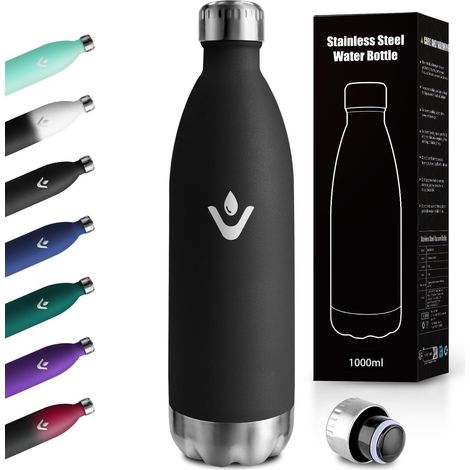 Gourde Inox 1L - Acier Inoxydable - Double Paroi Isotherme - Étanche Sans BPA - Sport Voyage École (1/5)