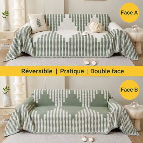Housse jeté de canapé chenille vert souvenir 180 x 130 cm adapté pour petit fauteuil 1 place 50 × 30 × 8 cm 900 g – Livraison gratuite (1/5)