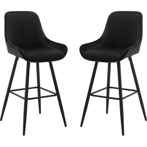 WOLTU 2 Sgabelli Alti da Bar con Schienale. Sedie Moderne con Poggiapiedi Quadrato. Sedie in Velluto Ergonomiche per Bistrot. Altezza Sedile 71cm. Gmabe in Metallo. Nero (1/5)