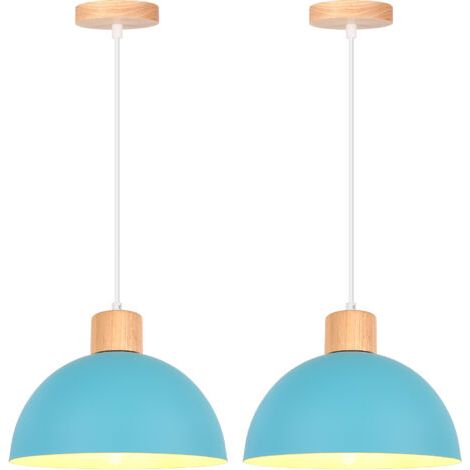 royaluxe- 2PCS Lustre En Métal Vintage Suspension Luminaire Moderne Lampe À Suspension D'Intérieur Simple E27, Bleu Pour Restaurant Cuisine (1/5)