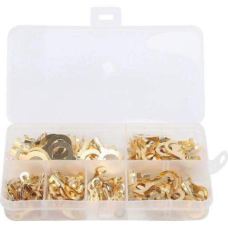 150-teiliges Ringkabelschuh-Set für elektrische Kabel, vergoldete Messingverbinder, Kaltverpressung, inklusive Aufbewahrungsbox (1/5)