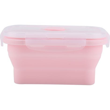 Boîte à déjeuner portable en silicone rose 350 ml, pliable, micro-ondable et récipient alimentaire (1/5)