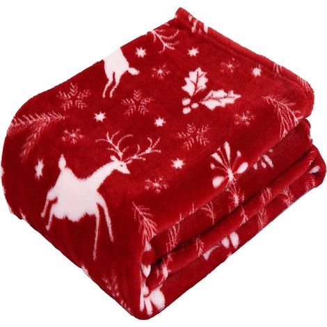 Plaid de Noël 130x150cm - Couverture douce en polaire pour canapé, accessoire chaud pour la chambre en hiver, décoration de Noël chaleureuse et cadeau idéal pour la maison (1/5)