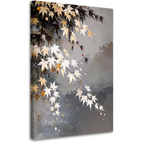 Cuadro en Lienzo Hojas de arce plantas blanco-beige 20x30 (1/5)