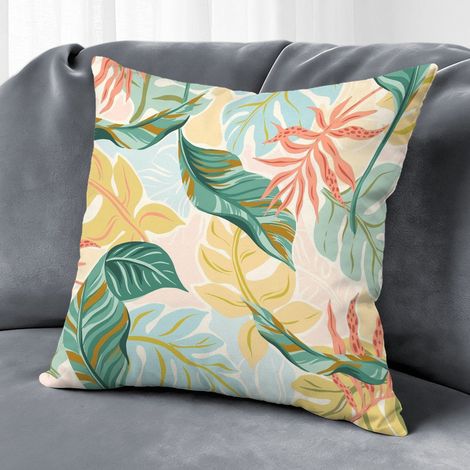 Housse de coussin fleurs feuilles vertes papillon, décoration maison,50×50cm (1/5)