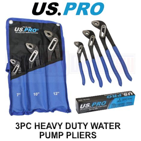 US PRO WATERPUMP PLIER 3PC 7"" 10"" 12"" PIPE WRENCH PLUMBERS PLIERS 2298