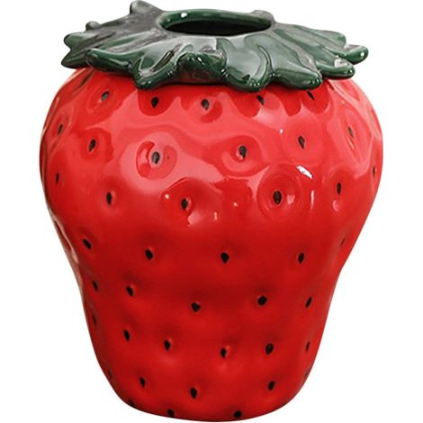 Vase en Céramique Forme Fraise Petit Vase à Fleurs Rouge pour Décoration Intérieure Salon la Cuisine Centre de Table Décoration Maison Élégante (1/5)