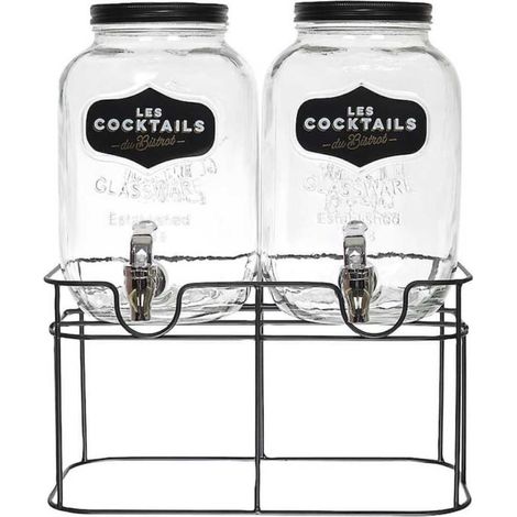 Set de 2 distributeurs à boisson 4L en verre avec robinet style bistrot
