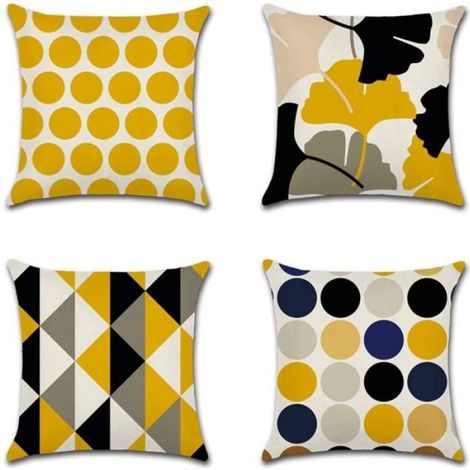 Coussin d'oreiller - - Carré - 45x45cm - Jaune - Déhoussable - Naturel (1/4)