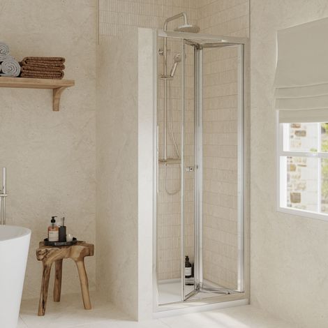 Ruwa 4mm Toughened Safety Glass Bi-Fold Shower Door - 1900 x 760mm - Chrome - Balterley (1/3)